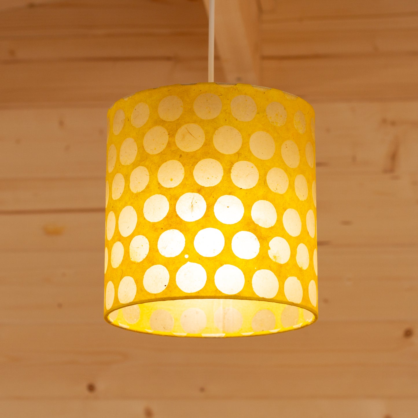 Drum Lamp Shade - P86 ~ Batik Dots on Yellow, 20cm(d) x 20cm(h)