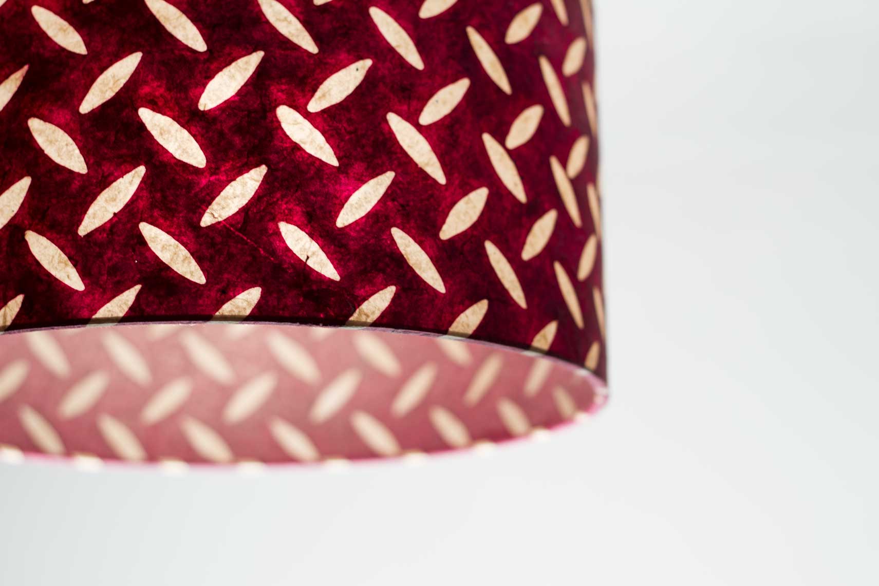 Drum Lamp Shade - P14 - Batik Tread Plate Cranberry, 30cm(d) x 20cm(h) - Imbue Lighting
