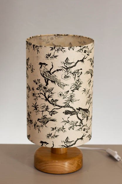 Round Oak Table Lamp with 20cm x 30cm Lamp Shade in P41 - Oriental Birds