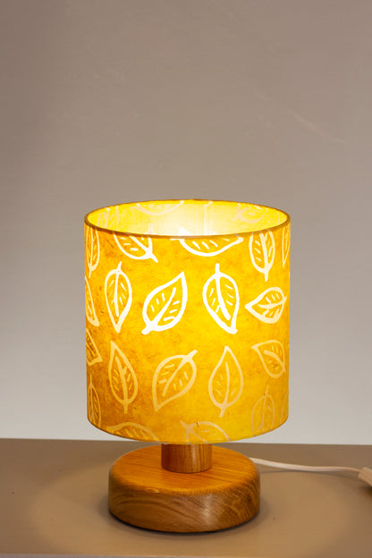 Round Oak Table Lamp with 20cm x 20cm Lamp Shade in B107 ~ Batik Leaf Yellow
