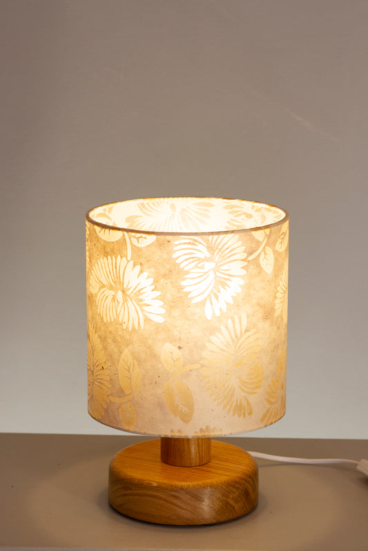 Round Oak Table Lamp with 20cm x 20cm Lamp Shade in P09 ~ Batik Peony