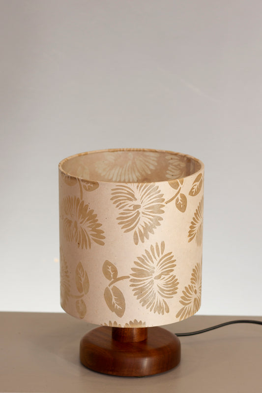 Round Sapele Table Lamp with 20cm x 20cm Lamp Shade in P09 ~ Batik Peony
