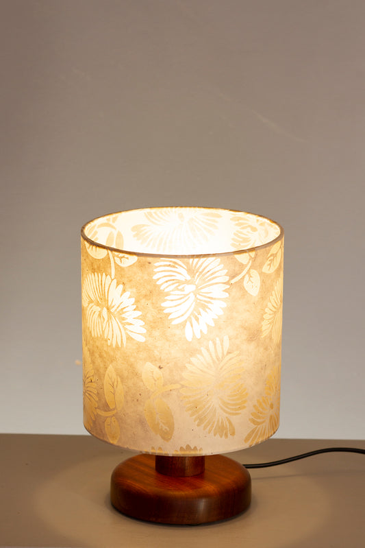 Round Sapele Table Lamp with 20cm x 20cm Lamp Shade in P09 ~ Batik Peony