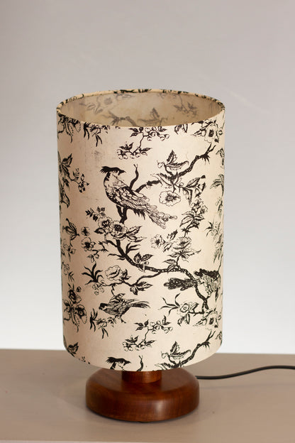 Round Sapele Table Lamp with 20cm x 30cm Lamp Shade in P41 - Oriental Birds