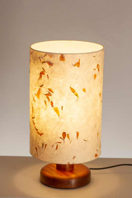 Round Sapele Table Lamp with 20cm x 30cm Lamp Shade in P32 ~ Marigold Petals