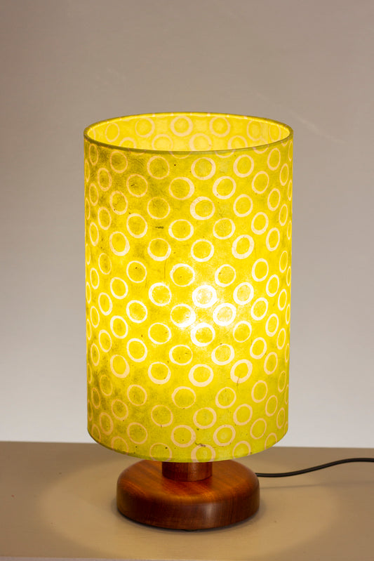Round Sapele Table Lamp with 20cm x 30cm Lamp Shade in P02 ~ Batik Lime Circles