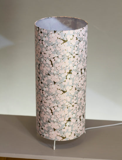 Free Standing Table Lamp Large - W02 - Pink Cherry Blossom on Grey Screen Printed Washi