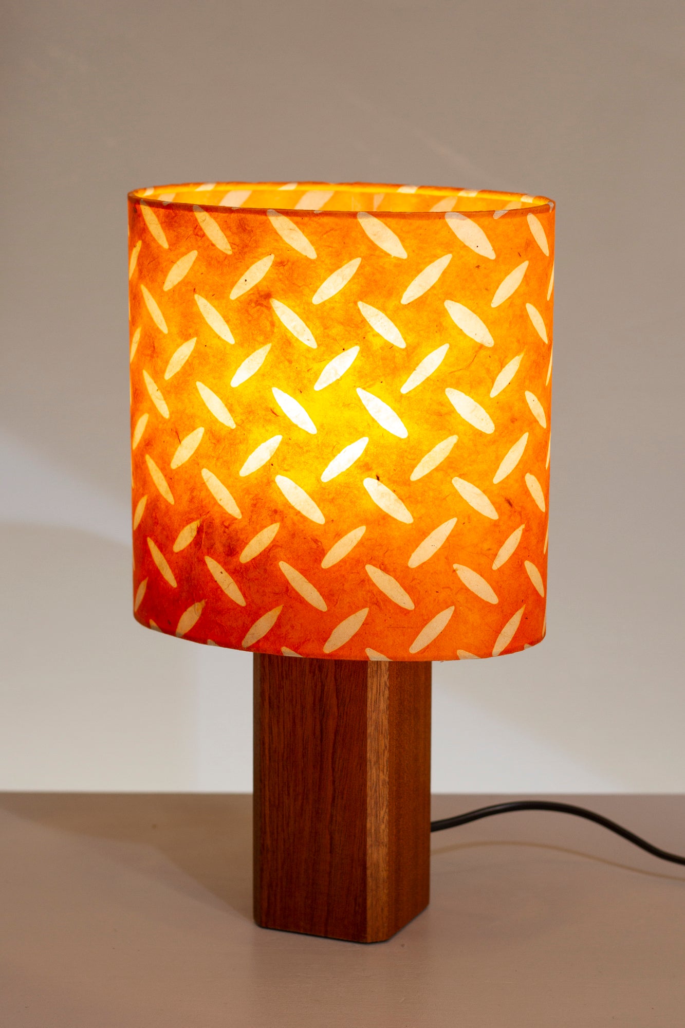 Square Sapele Table Lamp with Oval Lamp Shade P91 - Batik Tread Plate Orange