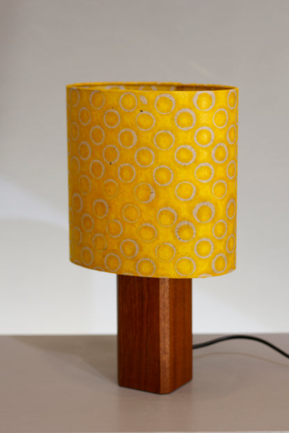 Square Sapele Table Lamp with Oval Lamp Shade P71 ~ Batik Yellow Circles