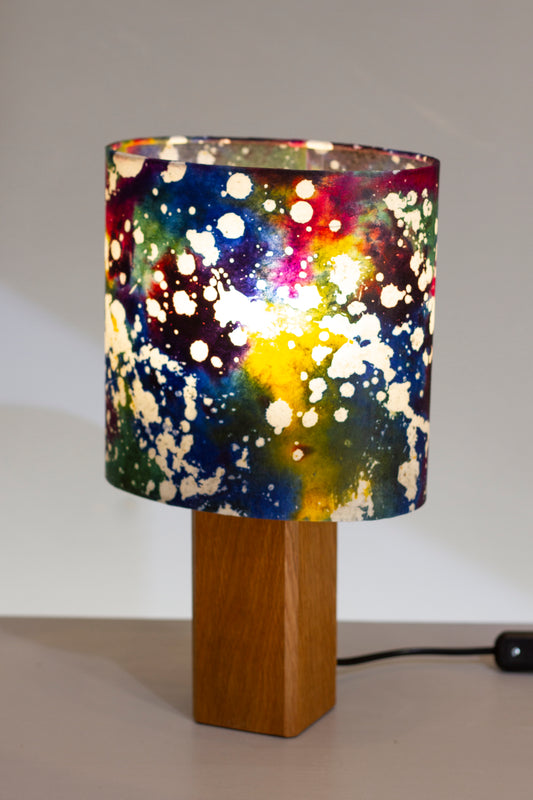 Square Oak Table Lamp with Oval Lamp Shade B109 ~ Batik Galaxy