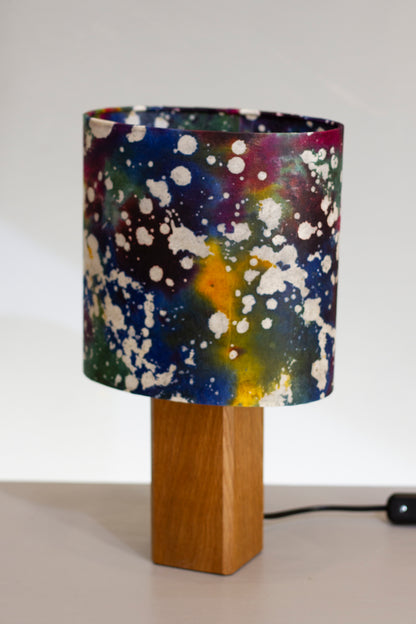 Square Oak Table Lamp with Oval Lamp Shade B109 ~ Batik Galaxy