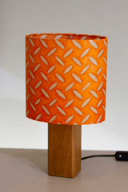 Square Oak Table Lamp with Oval Lamp Shade P91 - Batik Tread Plate Orange