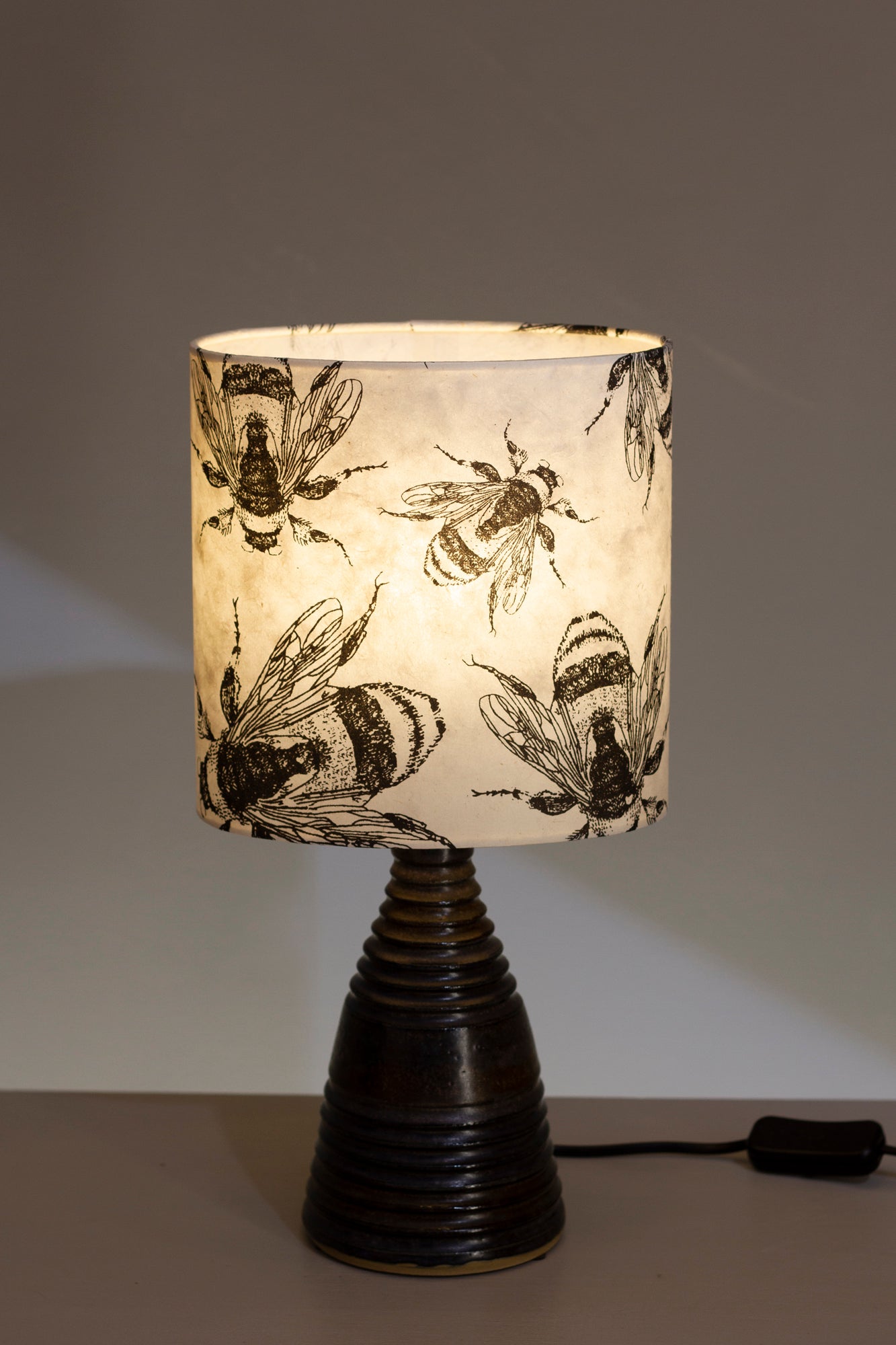 Stoneware Table Lamp Base - Dark Glaze - P42 Screen Printed Bees