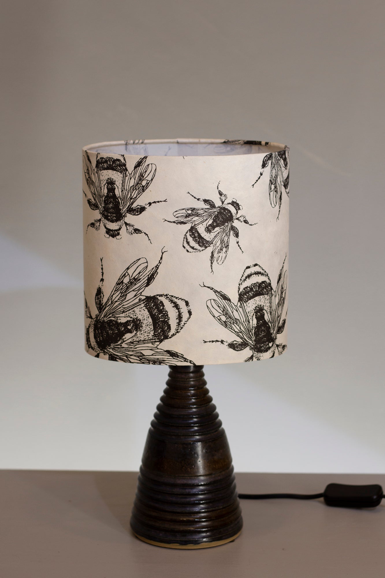 Stoneware Table Lamp Base - Dark Glaze - P42 Screen Printed Bees