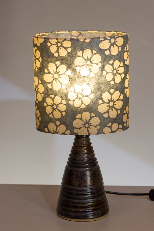 Stoneware Table Lamp Base - Dark Glaze - P77 Batik Starflower on Grey