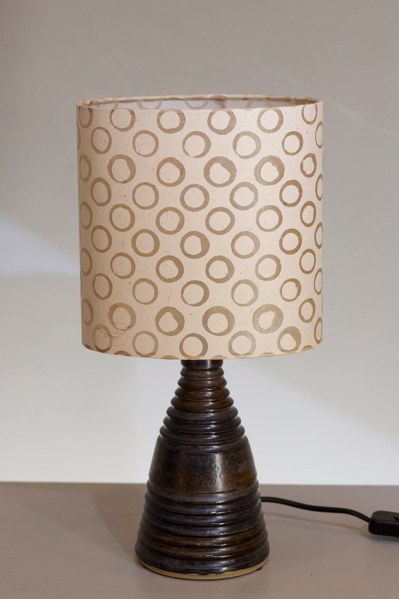 Stoneware Table Lamp Base - Dark Glaze - P74 Batik Circles on Natural