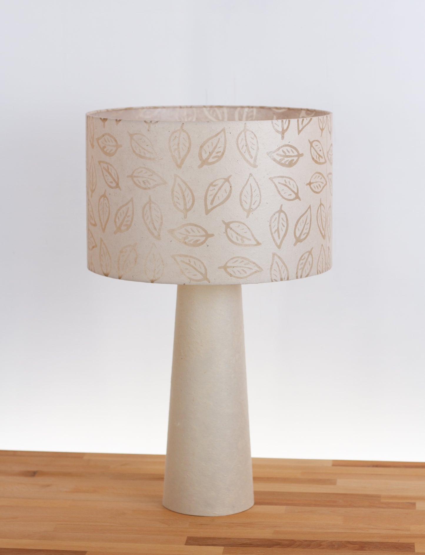 Matching Table Lamp Large with Drum Lamp Shade ~ Batik Leaf on Natural (P28)