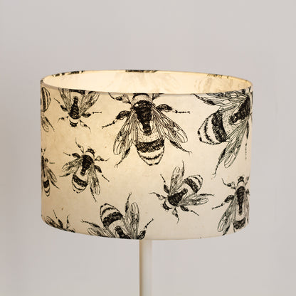 Oval Lamp Shade - P42 - Bees Screen Print on Natural Lokta, 30cm(w) x 20cm(h) x 22cm(d)