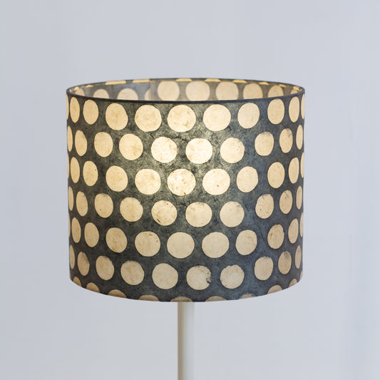 Drum Lamp Shade - P78 - Batik Dots on Grey, 25cm x 20cm