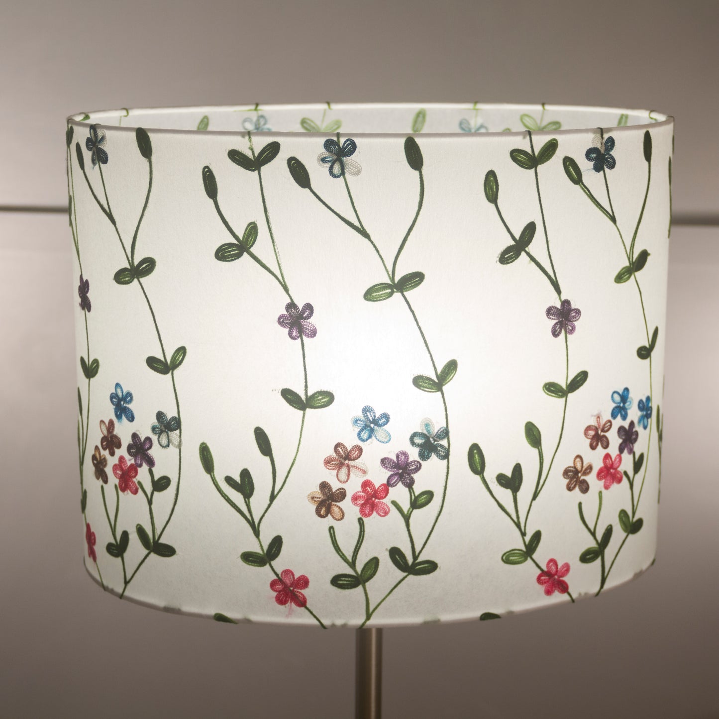 Oval Lamp Shade - P43 - Embroidered Flowers on White, 40cm(w) x 30cm(h) x 30cm(d)
