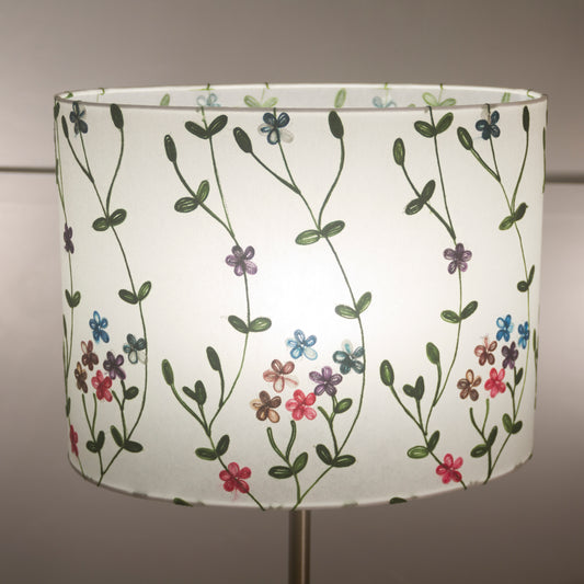 Oval Lamp Shade - P43 - Embroidered Flowers on White, 40cm(w) x 30cm(h) x 30cm(d)