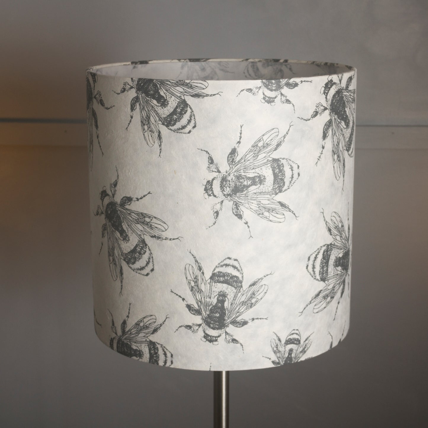 Drum Lamp Shade - P42 - Bees Screen Print on Natural Lokta, 30cm(d) x 30cm(h)