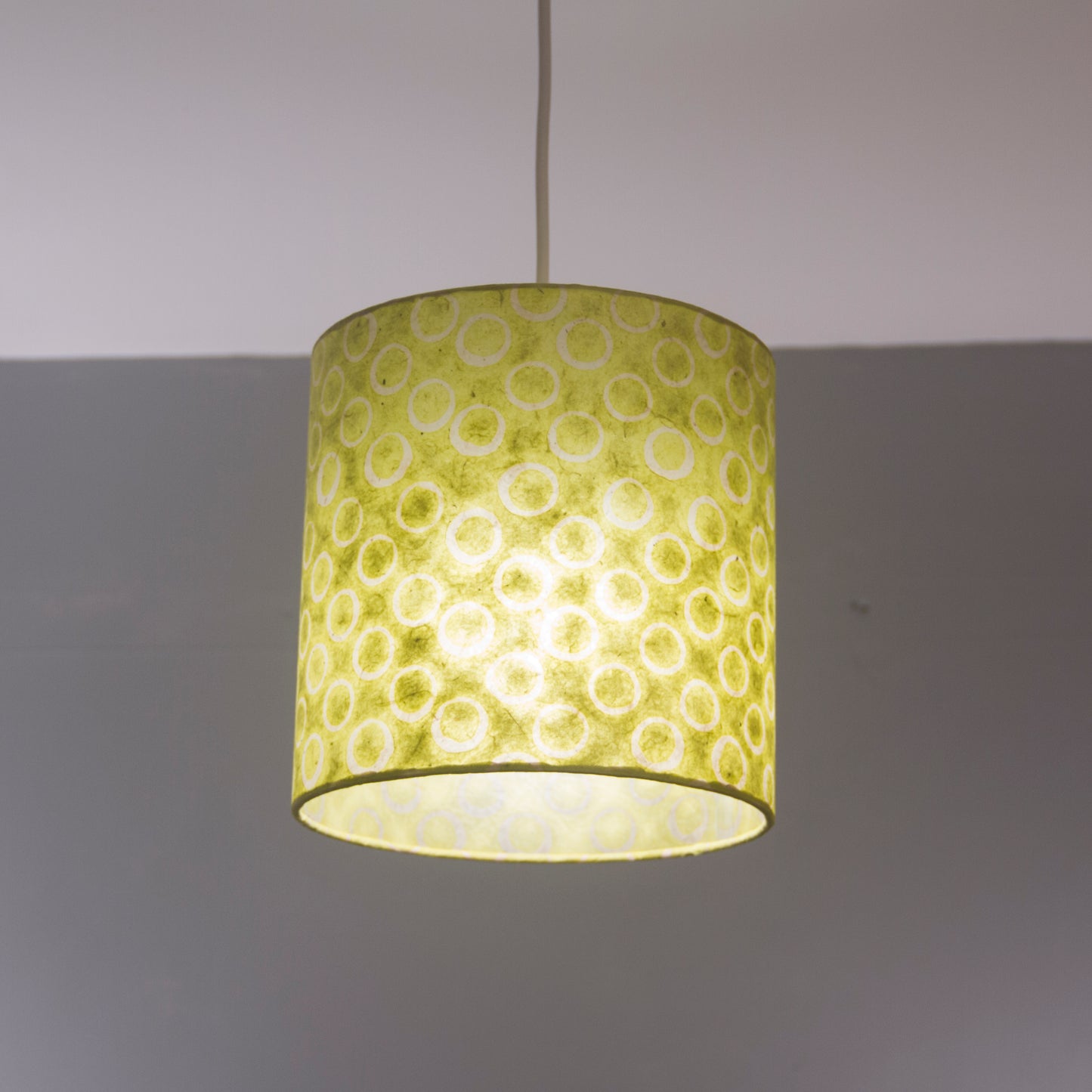 Square Lamp Shade - P02 - Batik Lime Circles, 30cm(w) x 30cm(h) x 30cm(d)