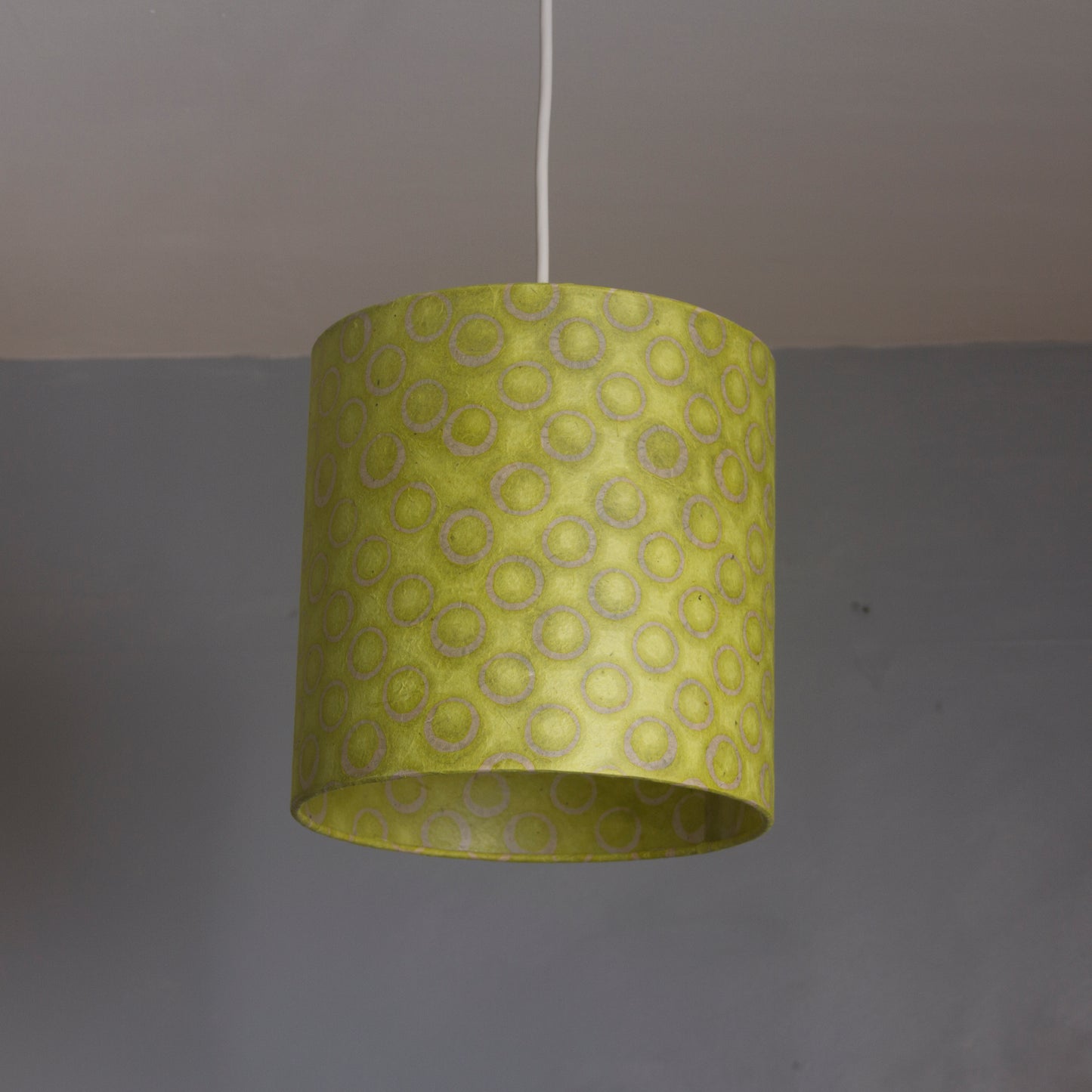 Drum Lamp Shade - P02 - Batik Lime Circles, 30cm(d) x 30cm(h)