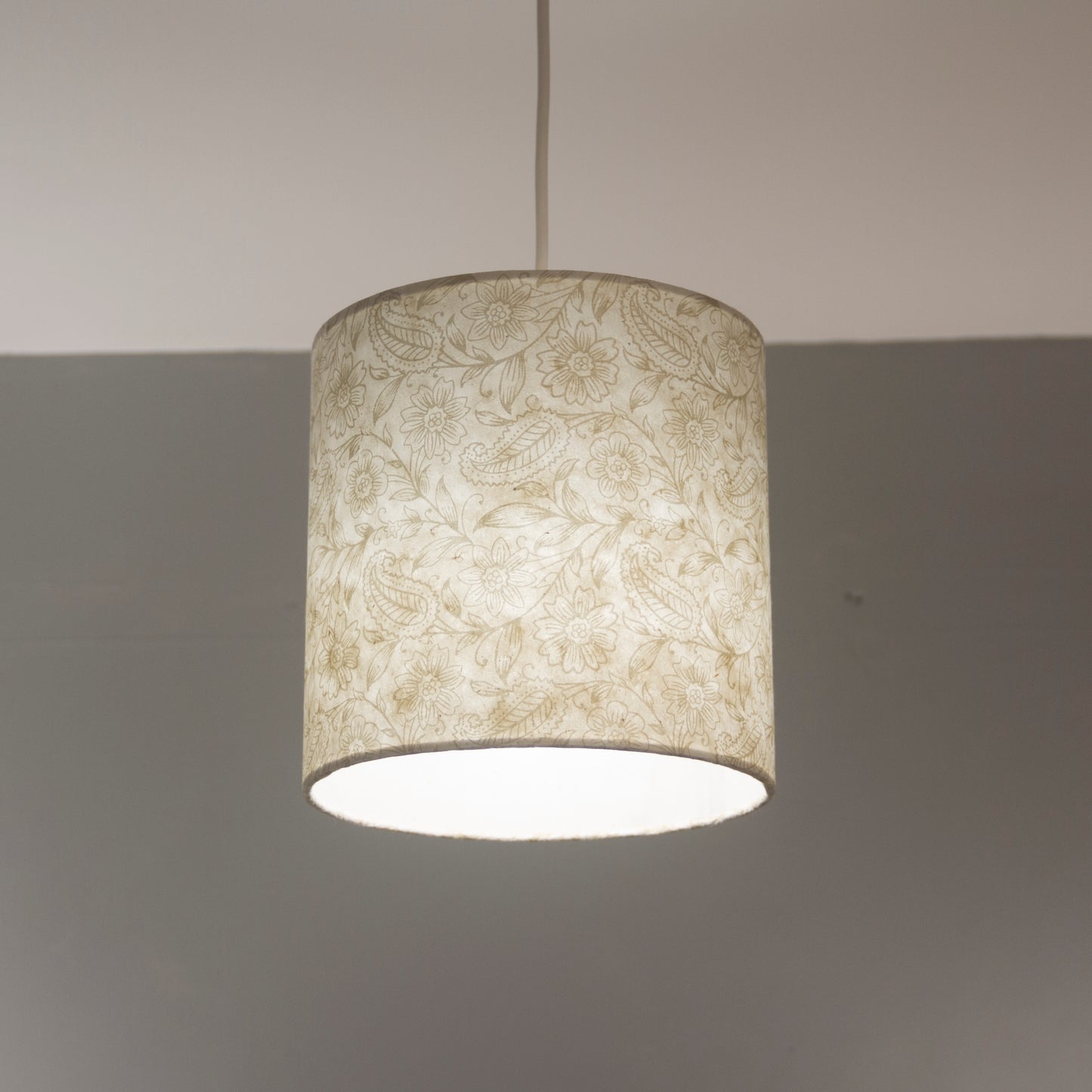Drum Lamp Shade - P69 - Garden Gold on Natural, 20cm(d) x 20cm(h)