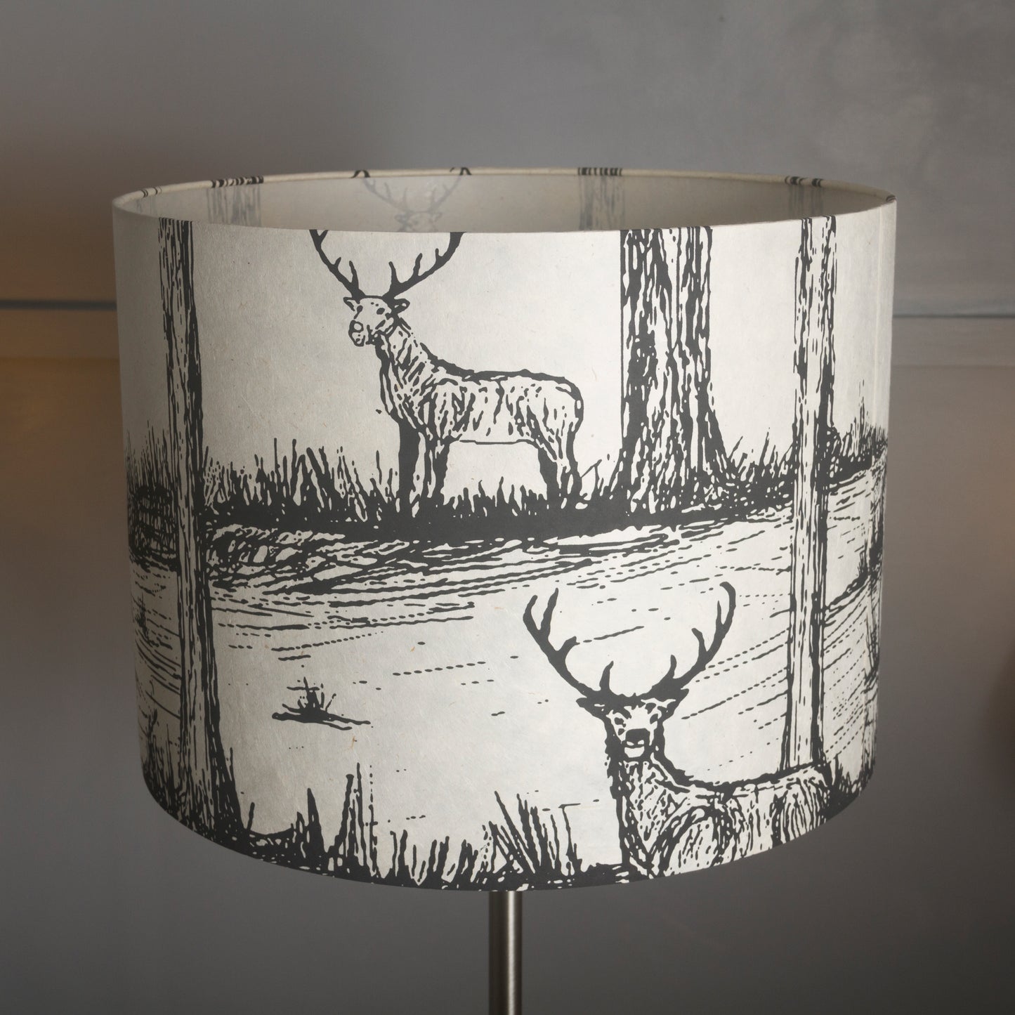 Drum Lamp Shade - Deers on Natural, 40cm(d) x 30cm(h)
