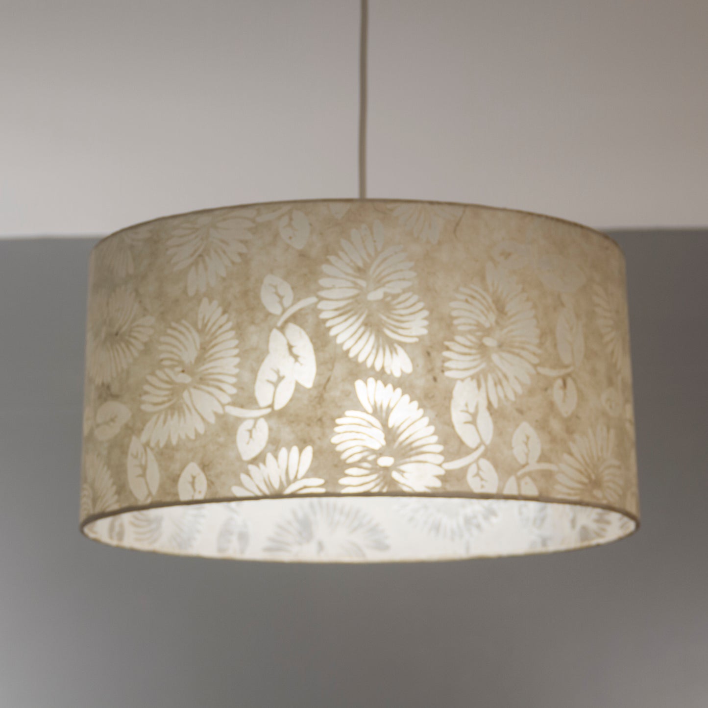 Square Lamp Shade - P09 - Batik Peony on Natural, 20cm(w) x 30cm(h) x 20cm(d)