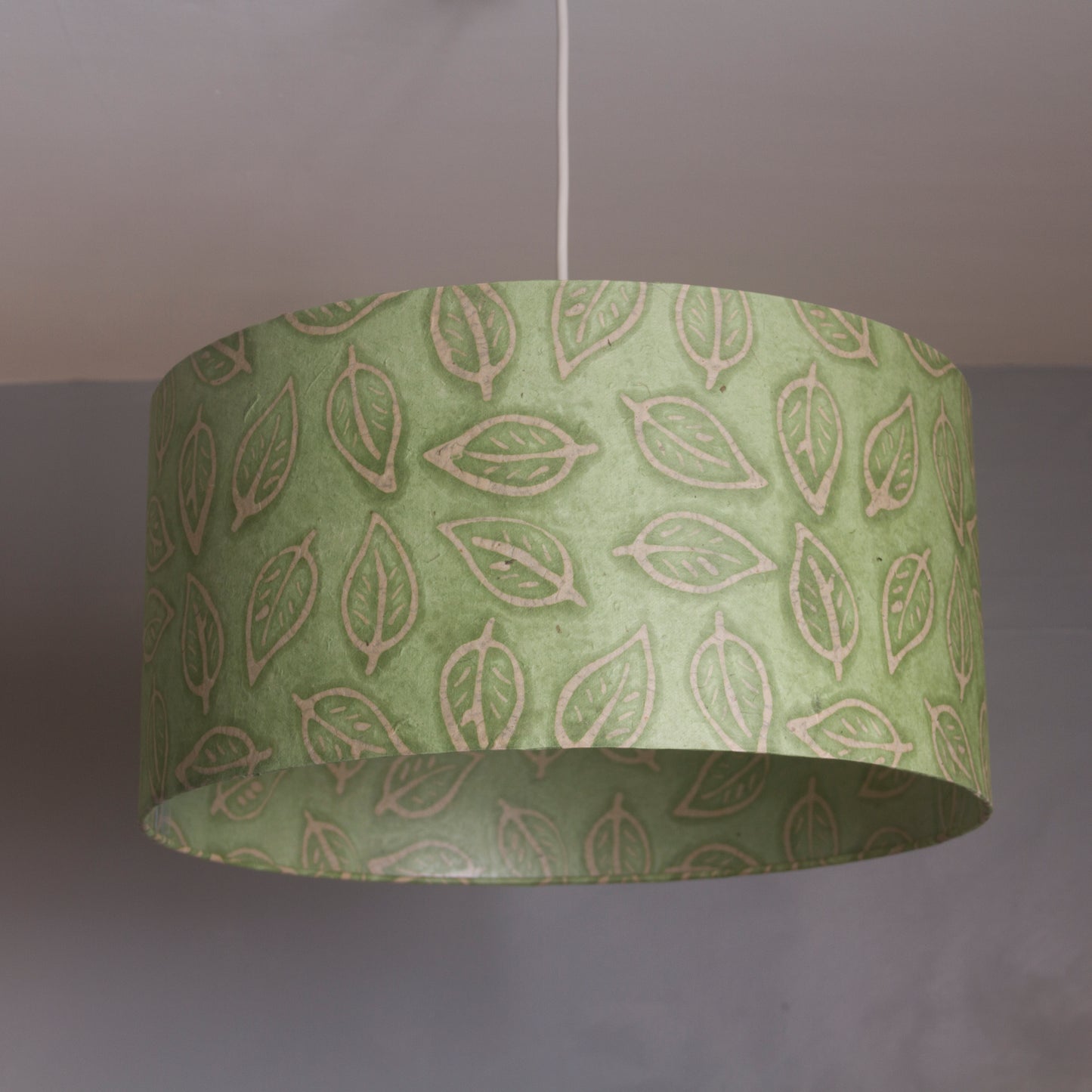 Oval Lamp Shade - P29 - Batik Leaf on Green, 20cm(w) x 30cm(h) x 13cm(d)