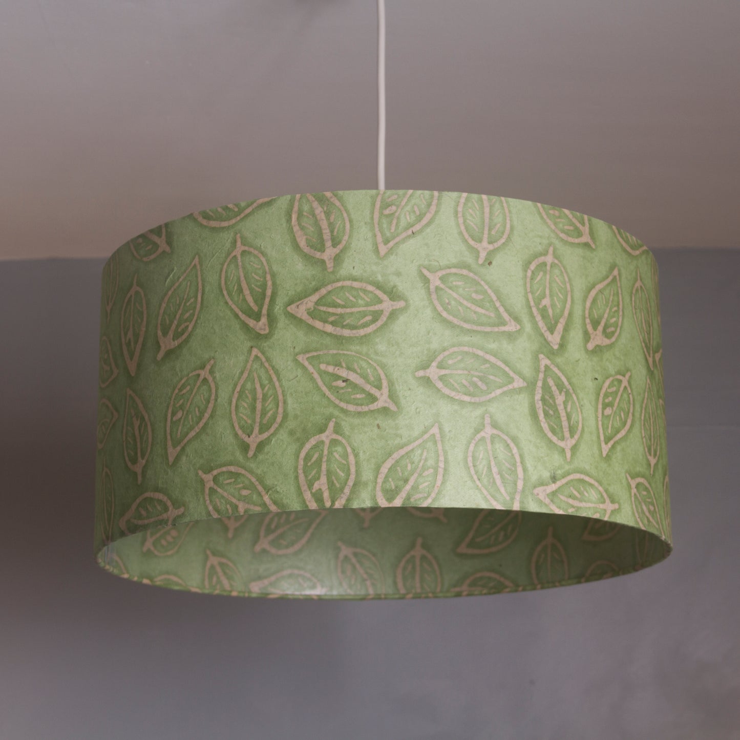 Oval Lamp Shade - P29 - Batik Leaf on Green, 40cm(w) x 30cm(h) x 30cm(d)