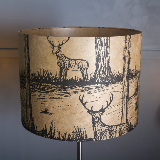 Drum Lamp Shade - Deers on Light Brown, 40cm(d) x 30cm(h)
