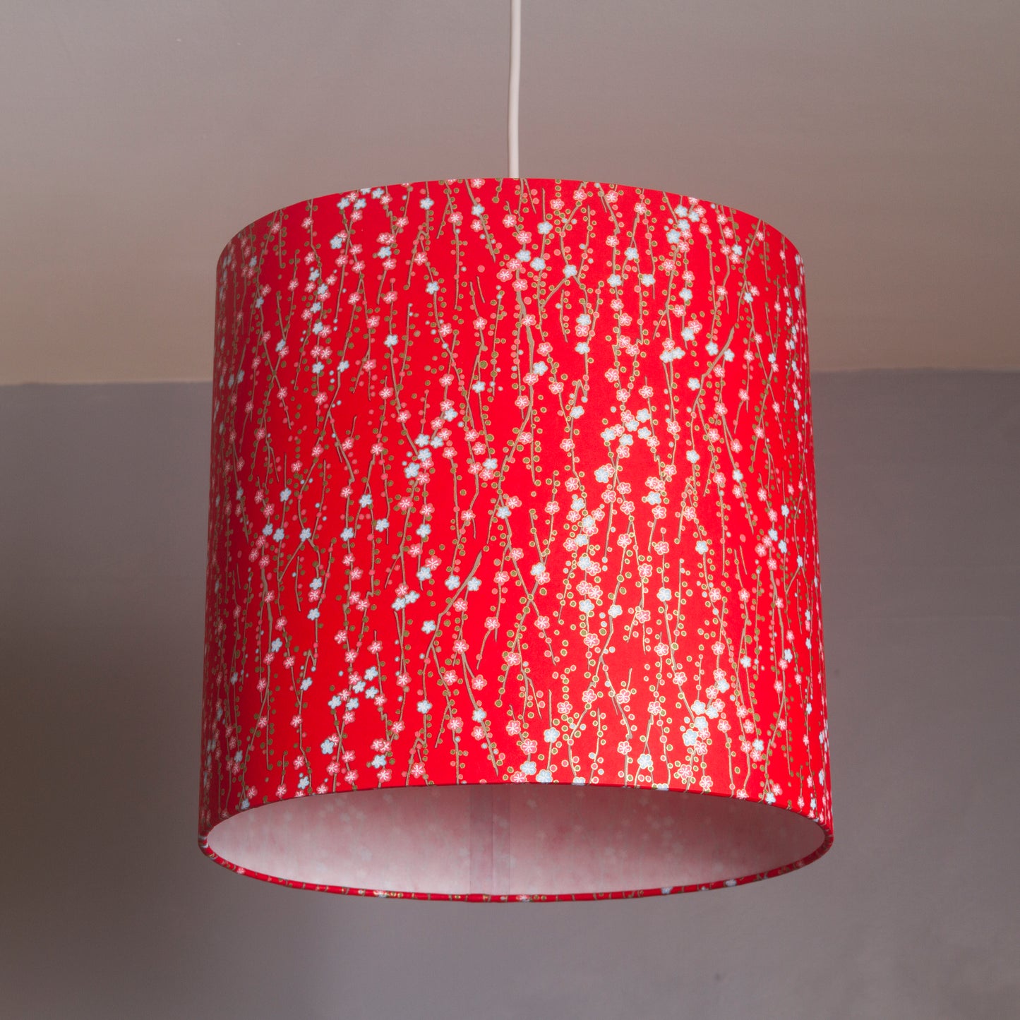 Oval Lamp Shade - W01 ~ Red Daisies, 30cm(w) x 30cm(h) x 22cm(d)
