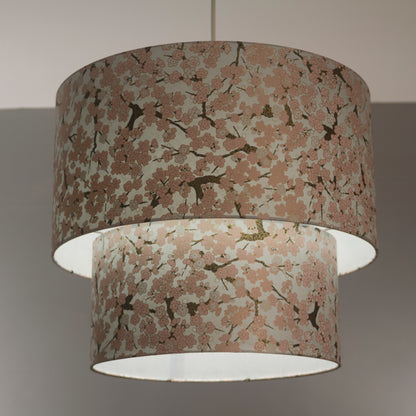 2 Tier Lamp Shade - W02 - Pink Cherry Blossom on Grey, 40cm x 20cm & 30cm x 15cm
