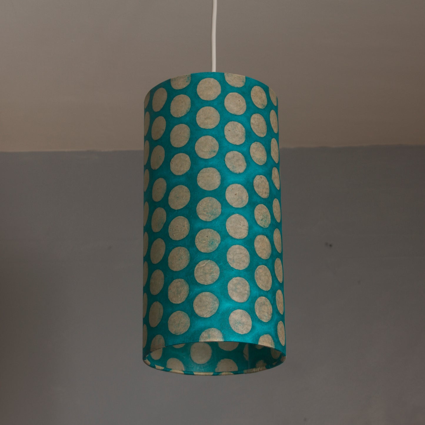 Drum Lamp Shade - P97 ~ Batik Dots on Cyan, 15cm(diameter)