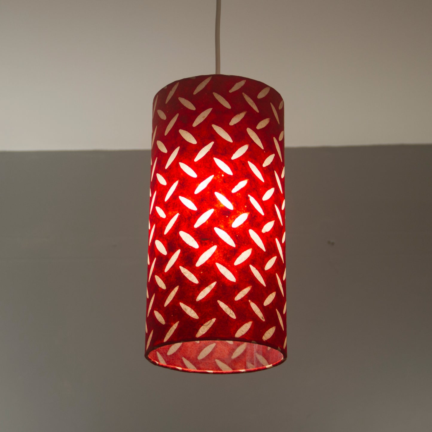 Square Lamp Shade - P90 ~ Batik Tread Plate Red, 30cm(w) x 30cm(h) x 30cm(d)