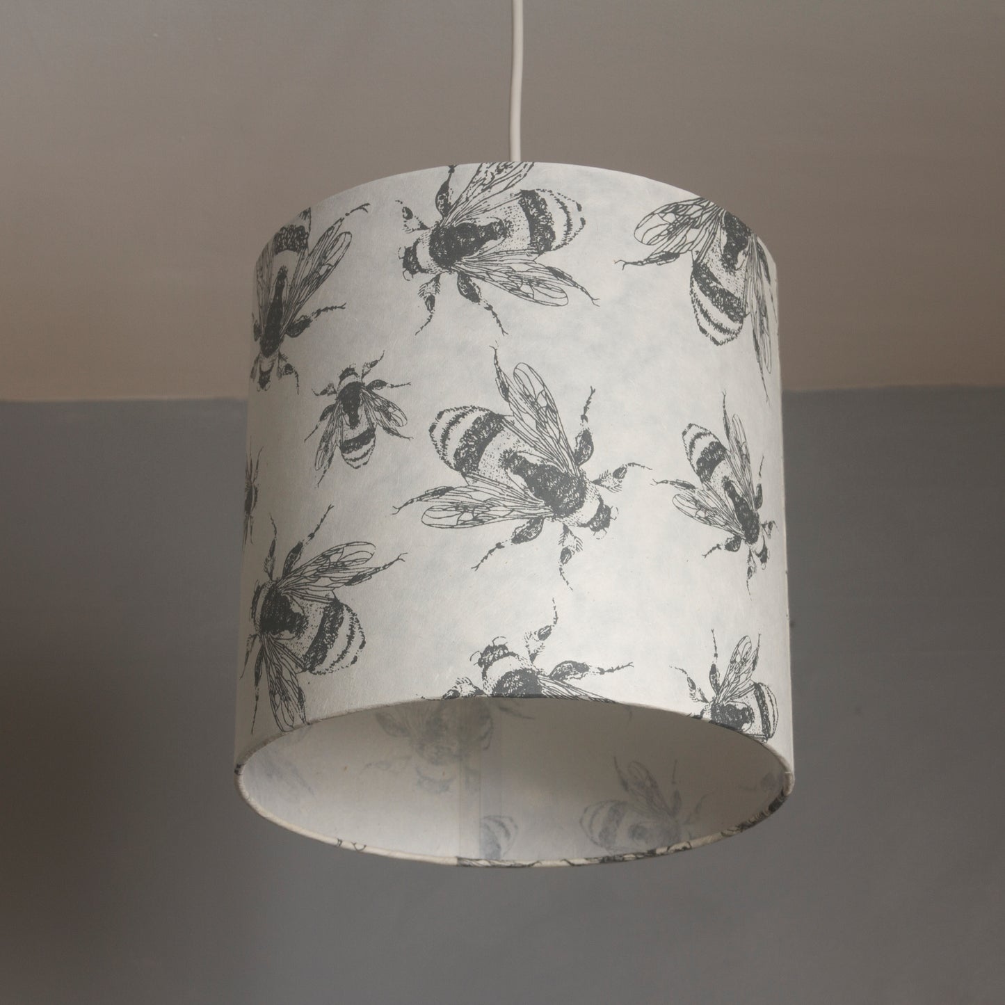 Conical Lamp Shade P42 - Bees Screen Print on Natural Lokta, 23cm(top) x 40cm(bottom) x 31cm(height)