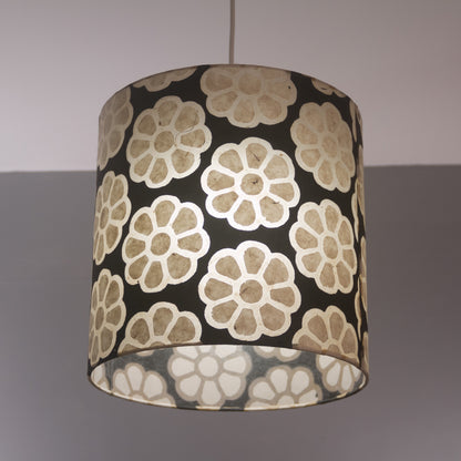 Drum Lamp Shade - P24 -Batik Big Flower on Black, 70cm(d) x 30cm(h)