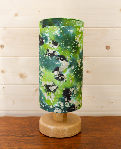 Round Oak Table Lamp with 15cm x 30cm Lamp Shade in B114 ~ Batik Canopy Greens