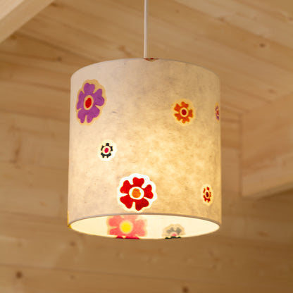 Drum Lamp Shade - P35 - Batik Multi Flower on Natural, 20cm(d) x 20cm(h)