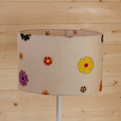 Oval Lamp Shade - P35 - Batik Multi Flower on Natural, 30cm(w) x 20cm(h) x 22cm(d)