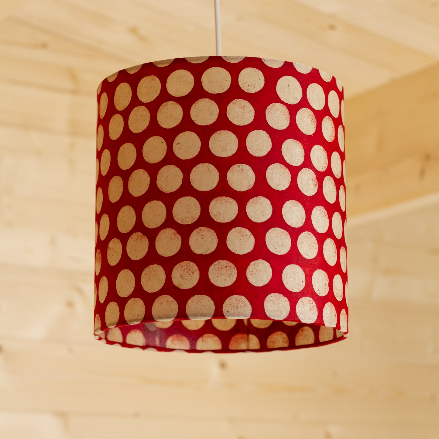 Drum Lamp Shade - P84 - Batik Dots on Red, 25cm x 25cm