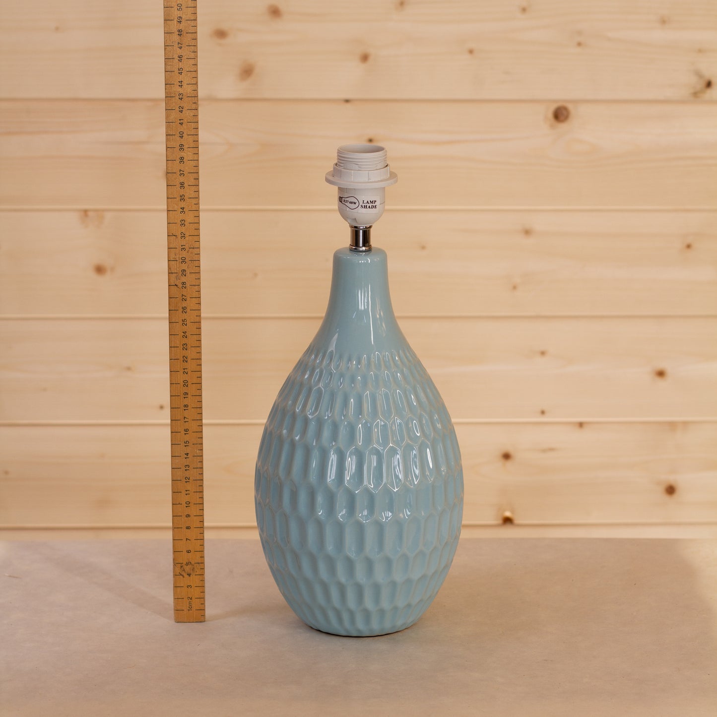 Yarra Ceramic Table Lamp Large Duckegg Blue - Drum Lampshade (25cm x 25cm) in P42 Bees