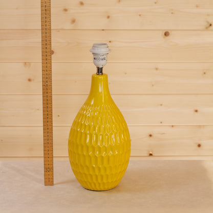 Yarra Ceramic Table Lamp Large Yellow - Drum Lampshade (25cm x 25cm) in P69 ~ Garden Gold on Natural