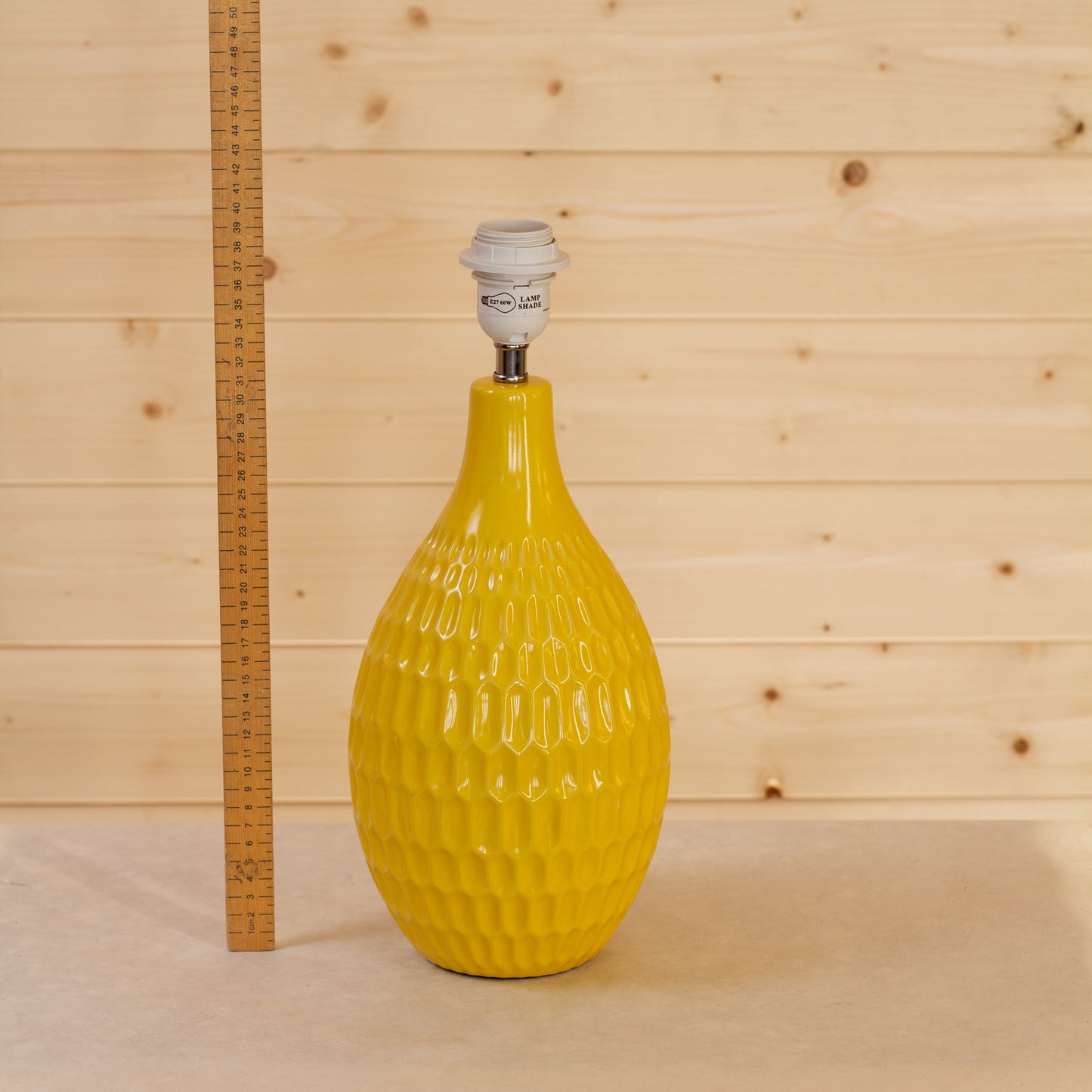 Yarra Ceramic Table Lamp Large Yellow - Drum Lampshade (25cm x 25cm) in B107 Batik Leaf Yellow