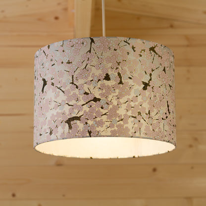 Drum Lamp Shade - W02 ~ Pink Cherry Blossom on Grey, 30cm(d) x 20cm(h)