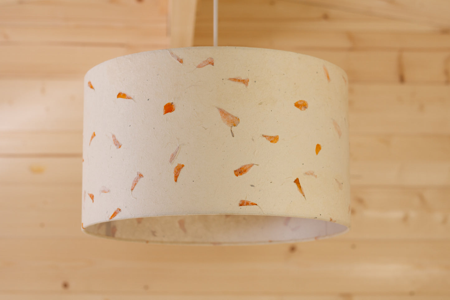 Drum Lamp Shade - P32 - Marigold Petals on Natural Lokta, 35cm(d) x 20cm(h)
