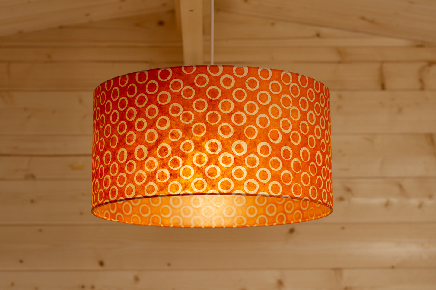 Drum Lamp Shade - P03 - Batik Orange Circles, 40cm(d) x 20cm(h)